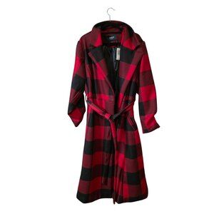 4x Torrid Red & Black Buffalo Plaid Wool Tie-Front Plus Size Coat